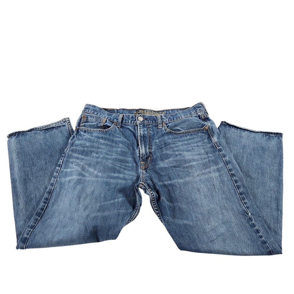 American Eagle Mens Relaxed Straight Medium Wash Blue Jeans 36x30 Cotton